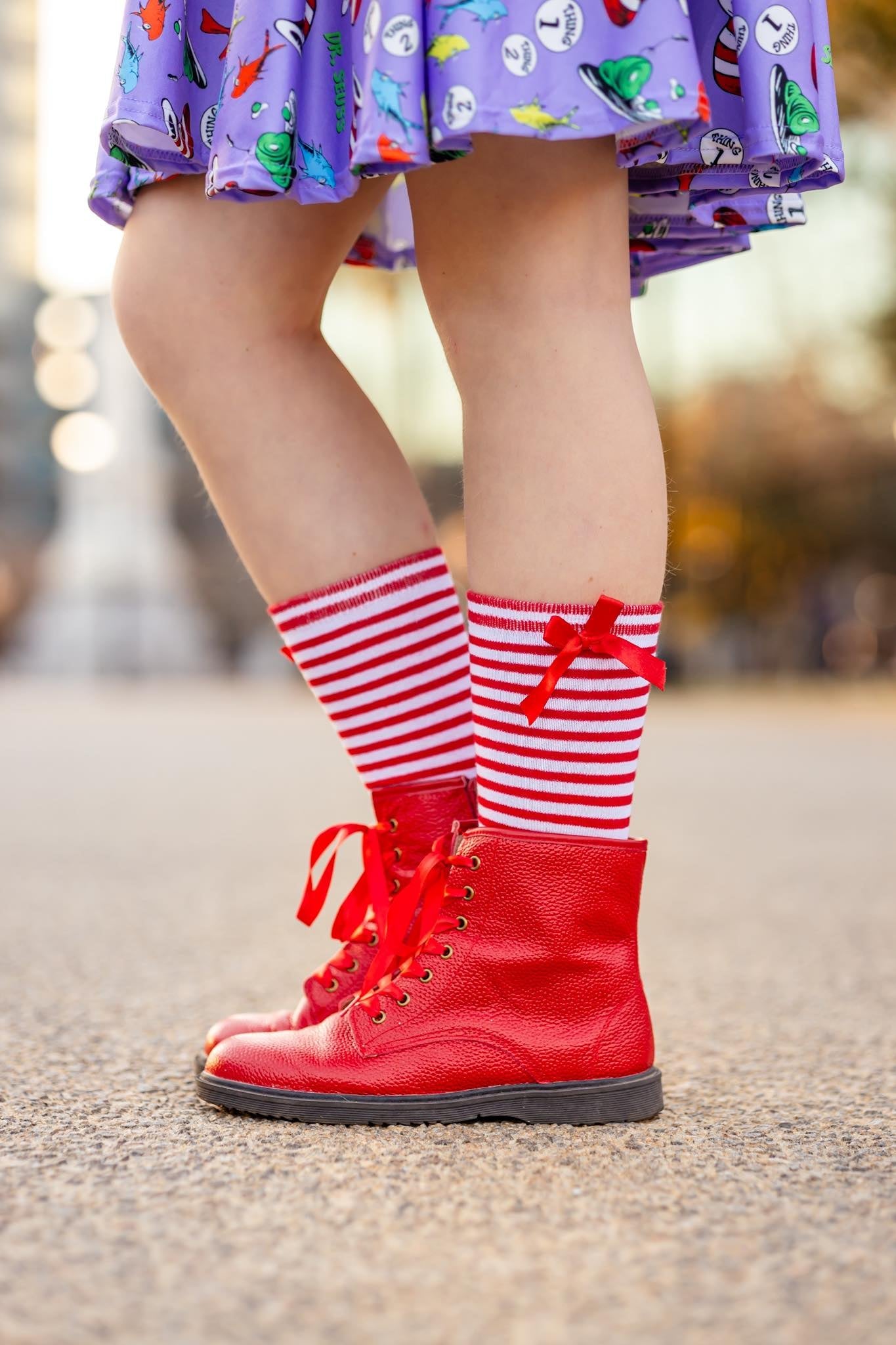 [Red + White Striped] Tall Socks