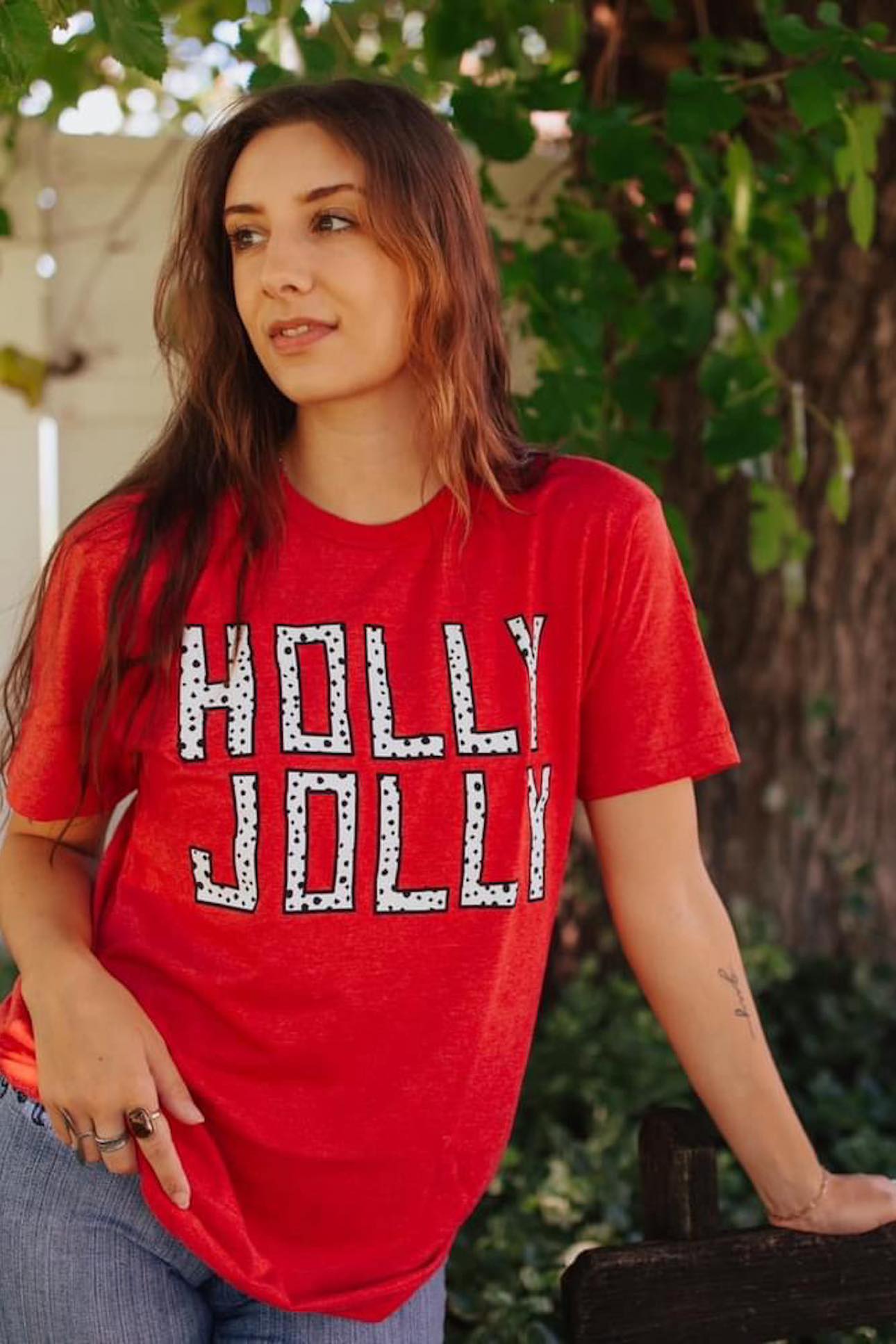 [Holly Jolly] Spotted Tee Shirt in Heather Red