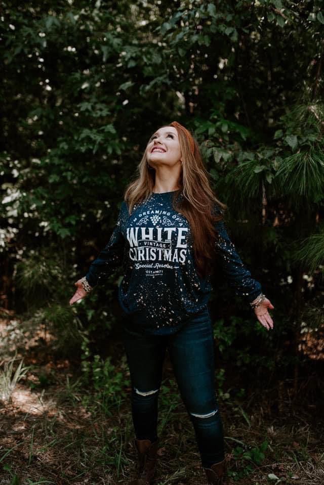 [White Christmas] Navy Hand Bleached Long Sleeve Tee Shirt