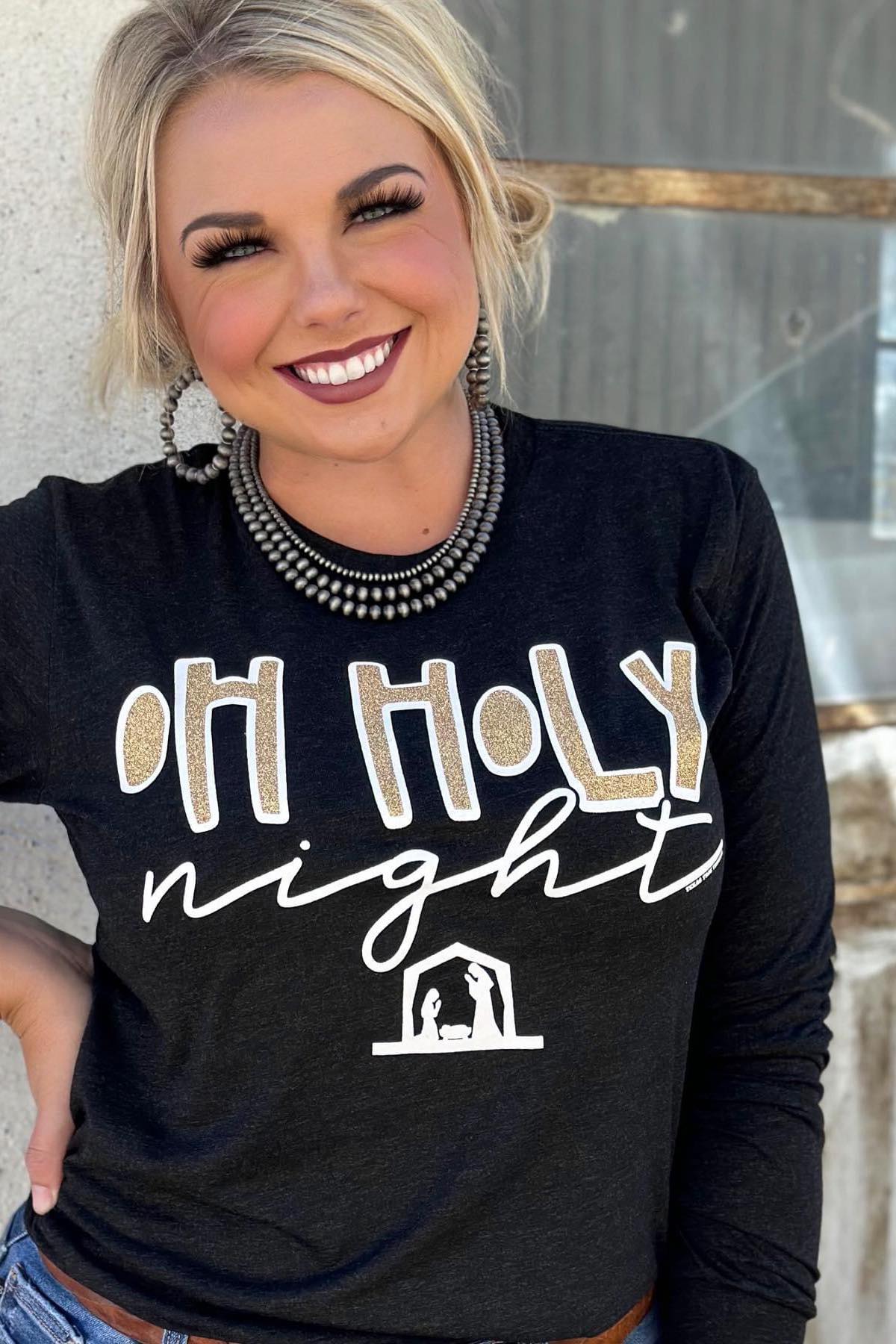 [Oh Holy Night] Long Sleeve Tee Shirt w/ Glitter