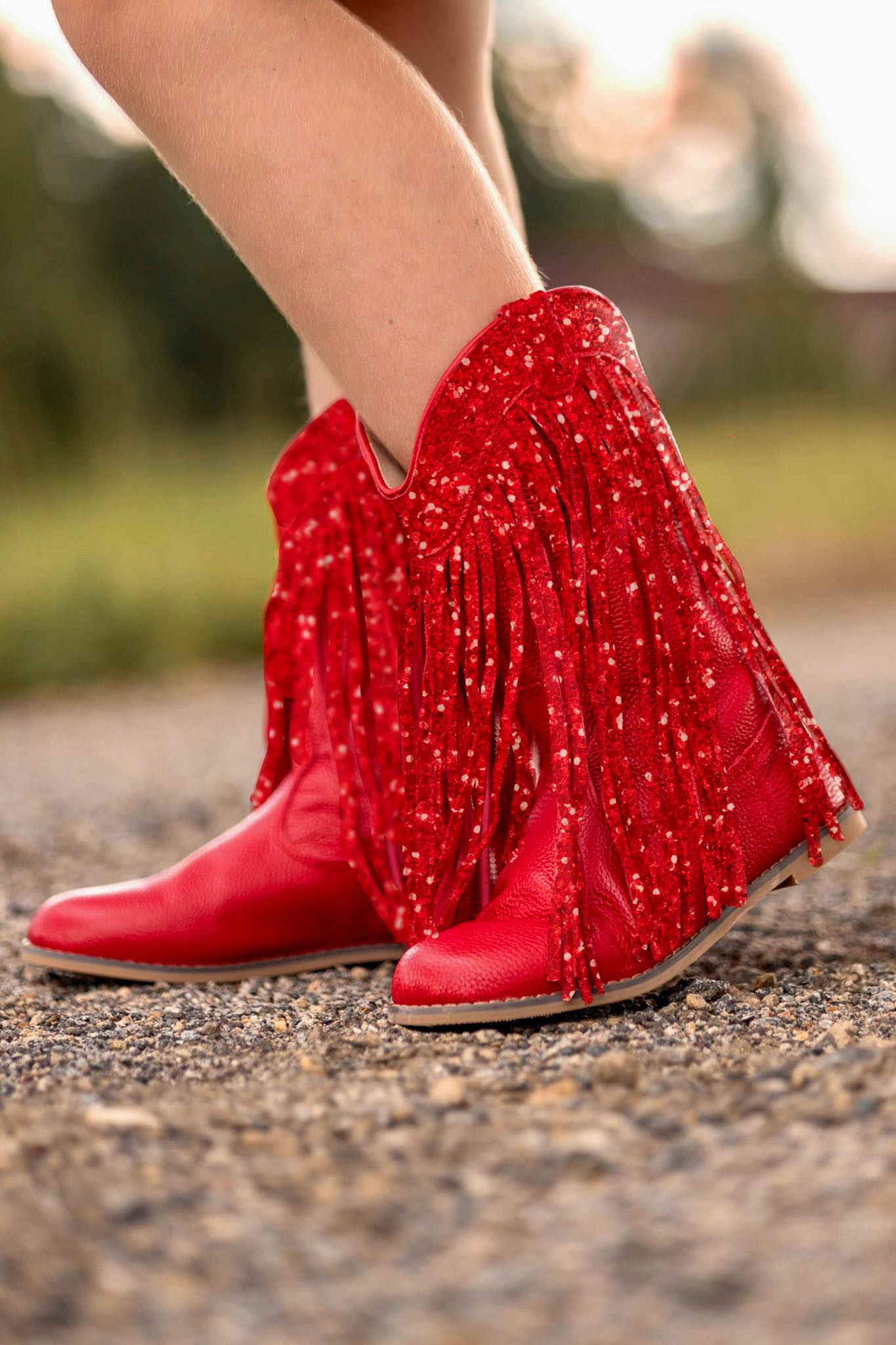 [Red Glitter] Fringe Cowboy Boots