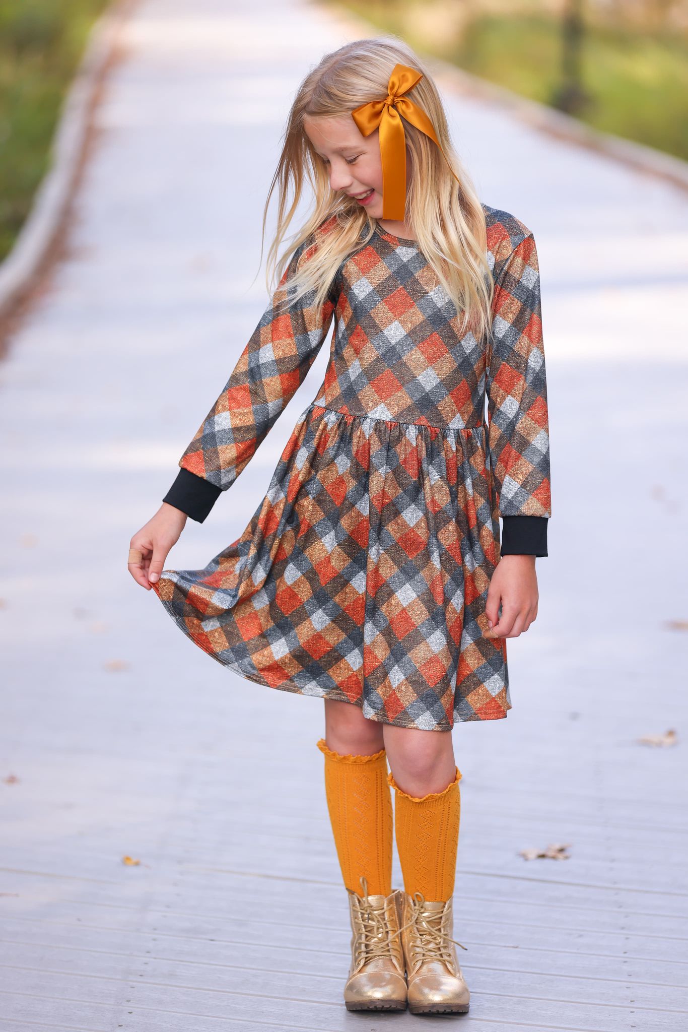 [Harvest Plaid] Dress w/ Faux Texture